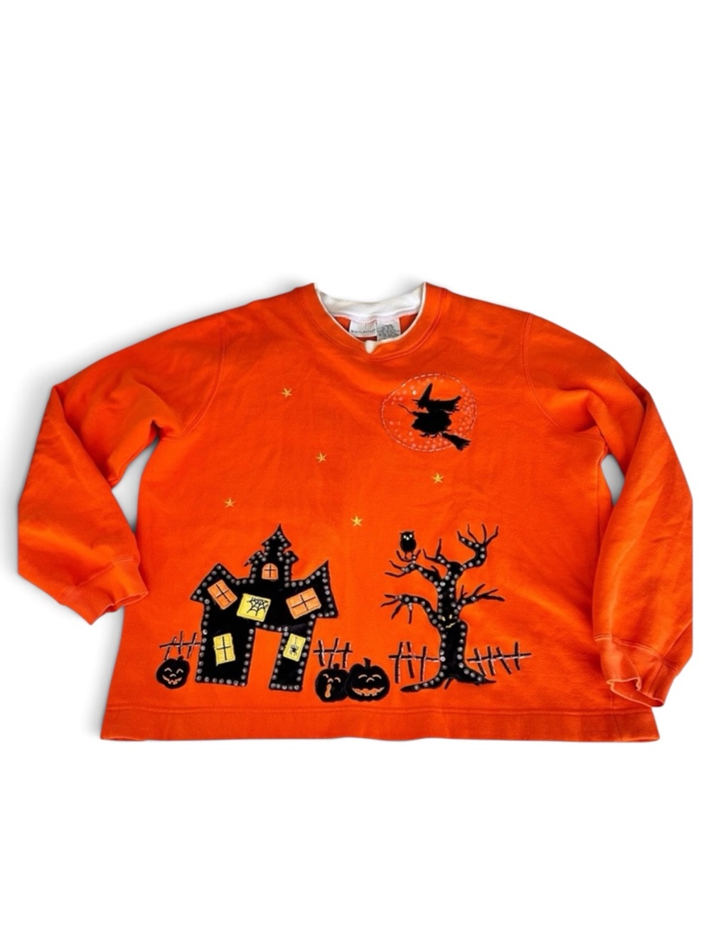 Halloween Witch Sweatshirt Embroidery Beaded Size XL